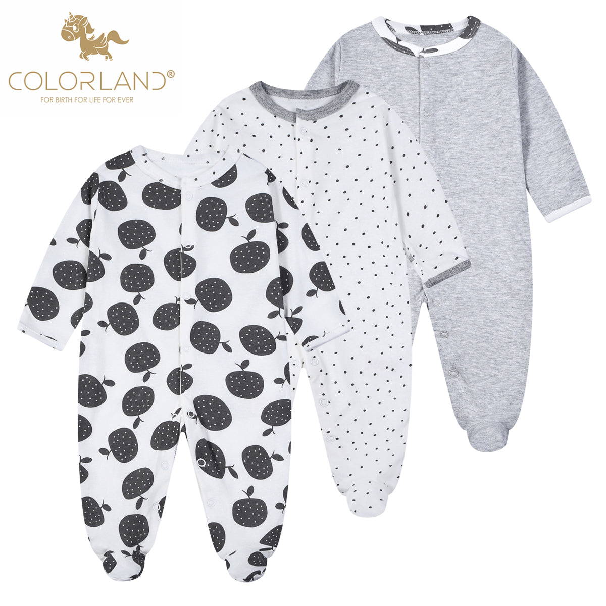 3-pack Colorland Unisex Baby Long Sleeve Sleepsuits Rompers