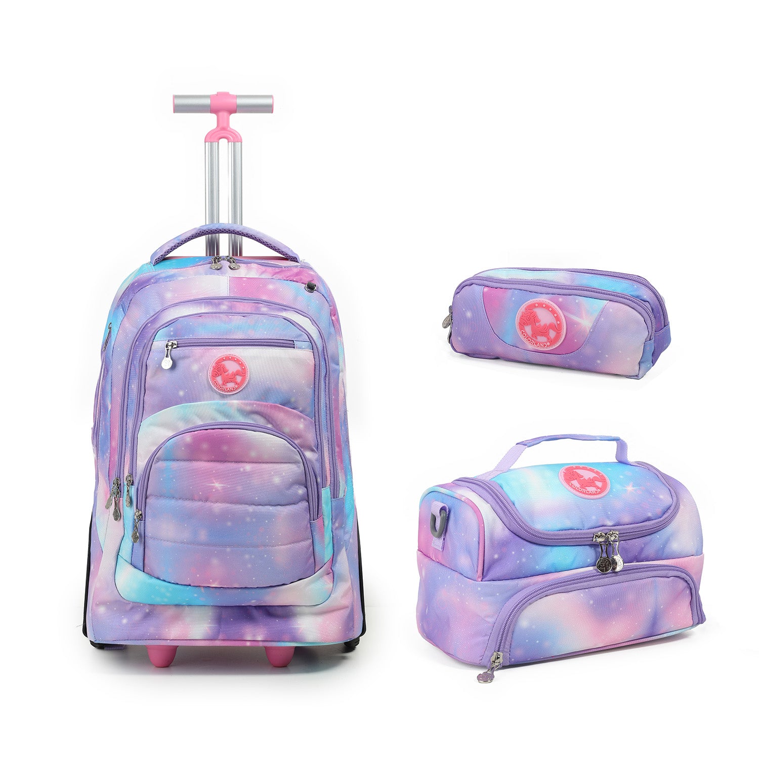 Colorland 19 in Large Wheeled Trolly School Backpack + 2 layers lunch bag + pencil case（CLD-SHST03）