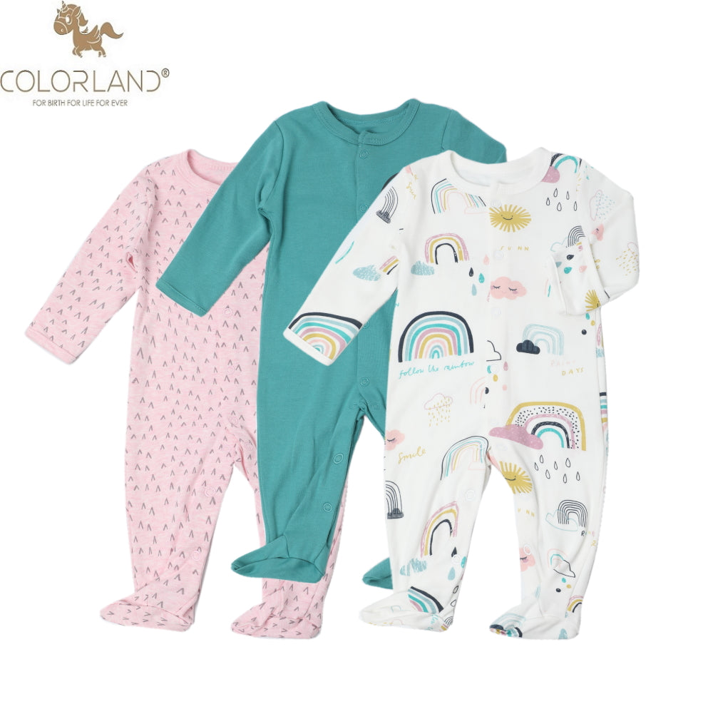Colorland 3-pack Chloe Girls Long Sleeve Baby Sleepsuits Rompers