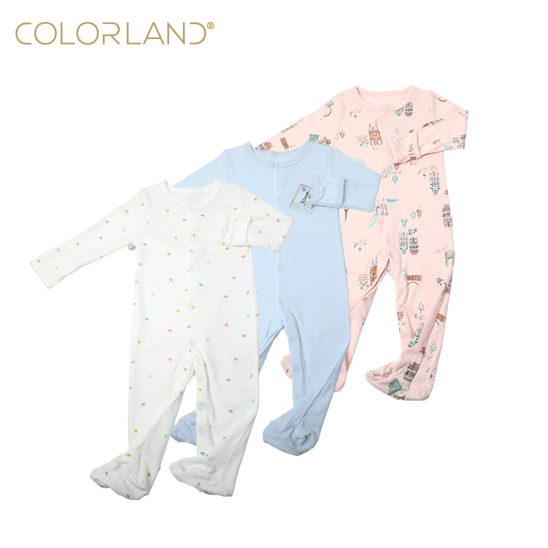 Colorland 3-pack Chloe Girls Long Sleeve Baby Sleepsuits Rompers